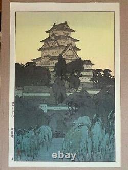 HIROSHI YOSHIDA original Japanese woodblock print, Himeji Castle-Morning 1926