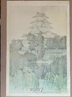HIROSHI YOSHIDA original Japanese woodblock print, Himeji Castle-Morning 1926