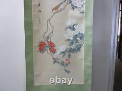 Hanging scroll 4 Bird and flower picture signed Japanese Antique