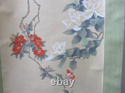 Hanging scroll 4 Bird and flower picture signed Japanese Antique