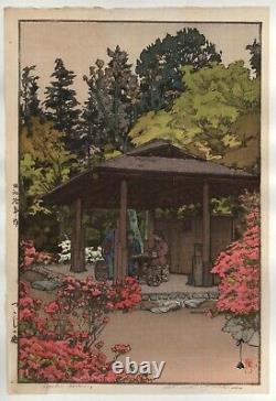 Hiroshi Yoshida Azalea Garden antique Japanese Woodblock Print