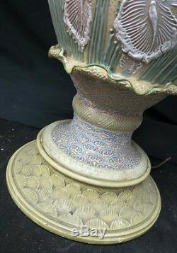 Huge 26 Moriage floral lamp / iris flowers in relief / nippon / 1890s convt