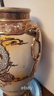 Huge Antique Meiji period Japanese Dragon & pearl satsuma vase 22 tall