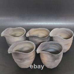 IA13Japanese Pottery Bizen ware Katakuchi lipped 5pieces by Hiroto Ono
