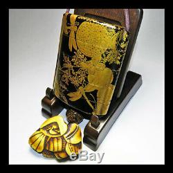 INRO Netsuke Gold Makie Black shell Antique lacquer Japan
