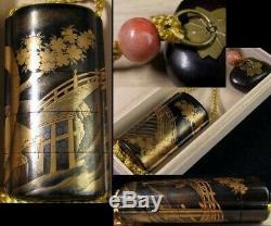 INRO Netsuke Gold Makie Ojime Antique lacquer Japan