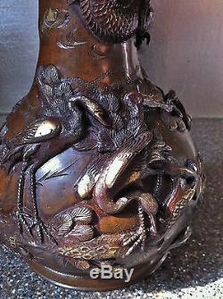 Important Antique Japanese Meiji Gilt Bronze Dragon Vase-Signed