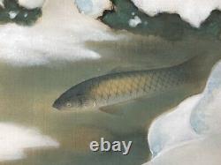 JAPANESE PAINTING HANGING SCROLL FROM JAPAN CARP Snow Antique OLD ART e500