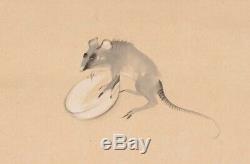 JAPANESE PAINTING HANGING SCROLL JAPAN Mouse Rat ANTIQUE VINTAGE PICTURE d410