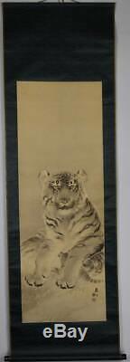 JAPANESE PAINTING HANGING SCROLL JAPAN TIGER OLD ART PICTURE ANTIQUE d527