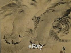 JAPANESE PAINTING HANGING SCROLL JAPAN TIGER OLD ART PICTURE ANTIQUE d527