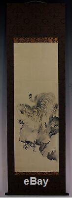 JAPANESE PAINTING HANGING SCROLL Japan TIGER ANTIQUE OLD ART PICTURE AGED 023m