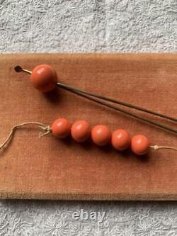 Jade hairpin red ball set 15cm old items Japan