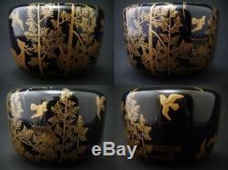 Japan Antique Lacquer Wooden Tea caddy makie Hira-Natsume SOTETSU NAKAMURA(1211)