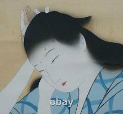 Japan Bijin Girl scroll water color painting 1900s on silk art