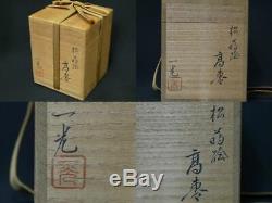 Japan Lacquer Wooden Tea caddy PINE TREES makie Natsume Nashiji Ikko Kiyose J21