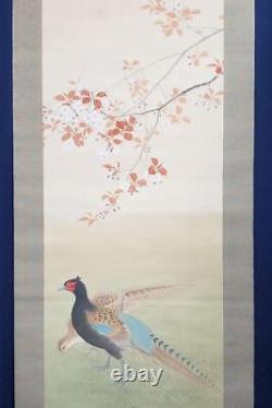Japan VIntage Kakejiku Hanging Scroll Cherry Blossom Pheasant Funian Konishi 2