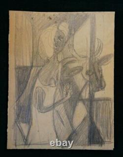 Japan woman with flower sketch on paper 1930s avangard composition by Misha
