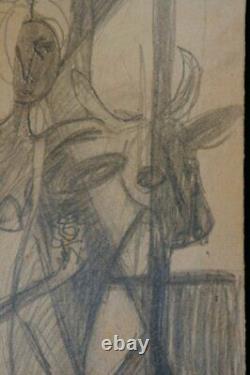 Japan woman with flower sketch on paper 1930s avangard composition by Misha