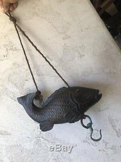 Japanese 19th Century Hand-Carved Wooden KOI Fish Crossbar For Hanging Pots