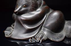 Japanese Antique Buddhist Prieste Raccoon Dog Bronze Figurine Meiji Period