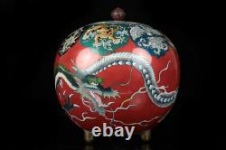 Japanese Antique Cloisonne Jar Dragon Tiger Phoenix Museum Quality Meiji Period