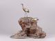 Japanese Antique Crane and Turtle on Rock Bronze Ornament