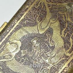 Japanese Antique Dragon & Mt. Fuji Metal Carving Tobacco Case Meiji Period