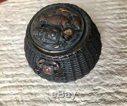 Japanese Antique Incense Burner Bronze Basket of Sea Creatures
