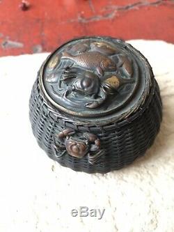 Japanese Antique Incense Burner Bronze Basket of Sea Creatures