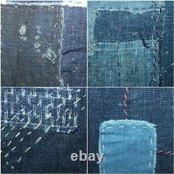 Japanese Antique Natural Indigo dye Cotton Patched Sashiko BORO Blue Japan c061
