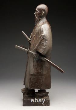 Japanese Antique Saito Yakuro The Master Samurai Swordsman Bronze Statue Meiji