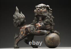 Japanese Antique Shishi Lion Foo Dog Bronze Statue Sculpture Meiji Period