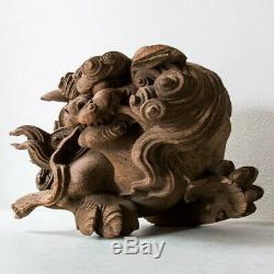Japanese Antique Wood Carving Lion Shishi Kibana Edo Period