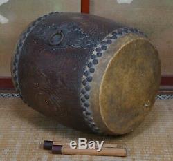 Japanese Buddhist drum antique Taiko hand craft 1800s Japan temple