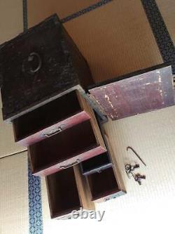 Japanese Chest antique Tansu Dansu Storage Safe Box Wood Handmade with Key F/S