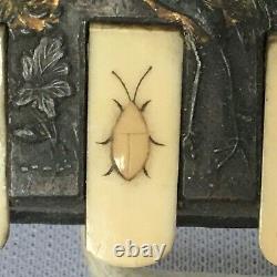 Japanese Cold Painted Bronze Bezique Counter with Shibayama Insect Tabs
