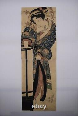 Japanese EDO Original Ukiyo-e woodblock print Bijinga by KEISAI Eisen 2 prints