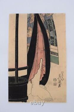Japanese EDO Original Ukiyo-e woodblock print Bijinga by KEISAI Eisen 2 prints