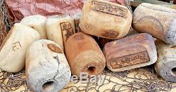 Japanese Fishing Floats WOODEN Lot-12 ANTIQUE Cylinder Kanji-Marked ANCIENT