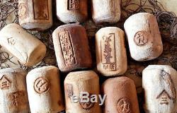Japanese Fishing Floats WOODEN Lot-12 ANTIQUE Cylinder Kanji-Marked ANCIENT