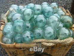 Japanese GLASS Fishing FLOATS 3-3.5 (22) Aqua Blue Green BULK Tiki Ocean Vntg
