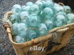 Japanese GLASS Fishing FLOATS 3-3.5 (22) Aqua Blue Green BULK Tiki Ocean Vntg