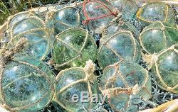 Japanese Glass Fishing FLOATS 2 Netted LOT-30 Round BULK Bridal Pool Tiki Vntg