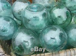 Japanese Glass Fishing FLOATS 4-4.5 LOT-20 Aqua Buoy Large Blown Glass BULK Vtg