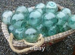 Japanese Glass Fishing FLOATS 4-4.5 LOT-20 Aqua Buoy Large Blown Glass BULK Vtg