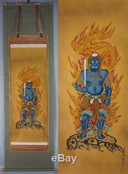 Japanese Japan, Buddhism hanging scroll Blue Fudo Myo-o Acala Handwriting