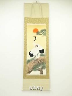 Japanese Kakejiku Calligraphy And Painting By Shuho Tsuru Matsunoue Hand-Paint