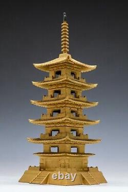 Japanese Old Vintage Metal Figure Five Story Gold Pagoda Tsushima