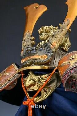Japanese Old Vintage Samurai Helmet -Dragon and Hawk Deco Kabuto with a mask